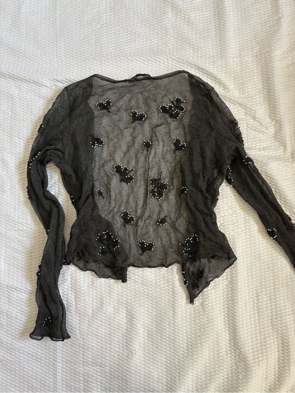 Zara Sheer Embellished Black Mesh Open-Front Cardigan - Small - Picture 5 of 8